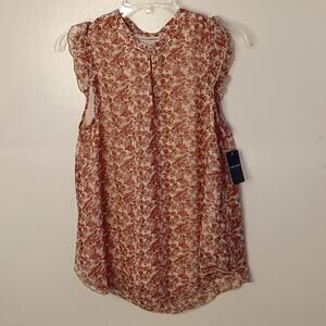 NWT Lucky Brand Women's Size Sm Romantic Floral Flutter Sleeve Top Pink Multi